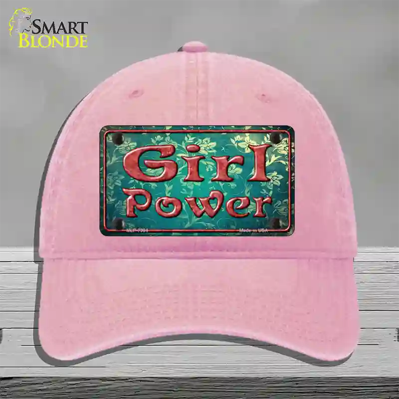 Girl Power Flower Novelty License Plate Hat Unconstructed Cotton / Pink