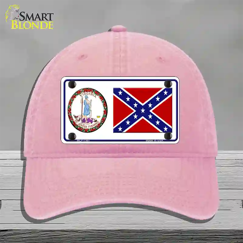 Confederate Flag Virginia Seal Novelty License Plate Hat Unconstructed Cotton / Pink