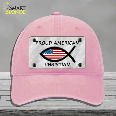 Proud American Christian Novelty License Plate Hat Unconstructed Cotton / Pink