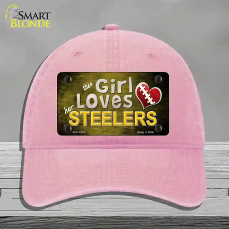 This Girl Loves Her Steelers Novelty License Plate Hat Unconstructed Cotton / Pink