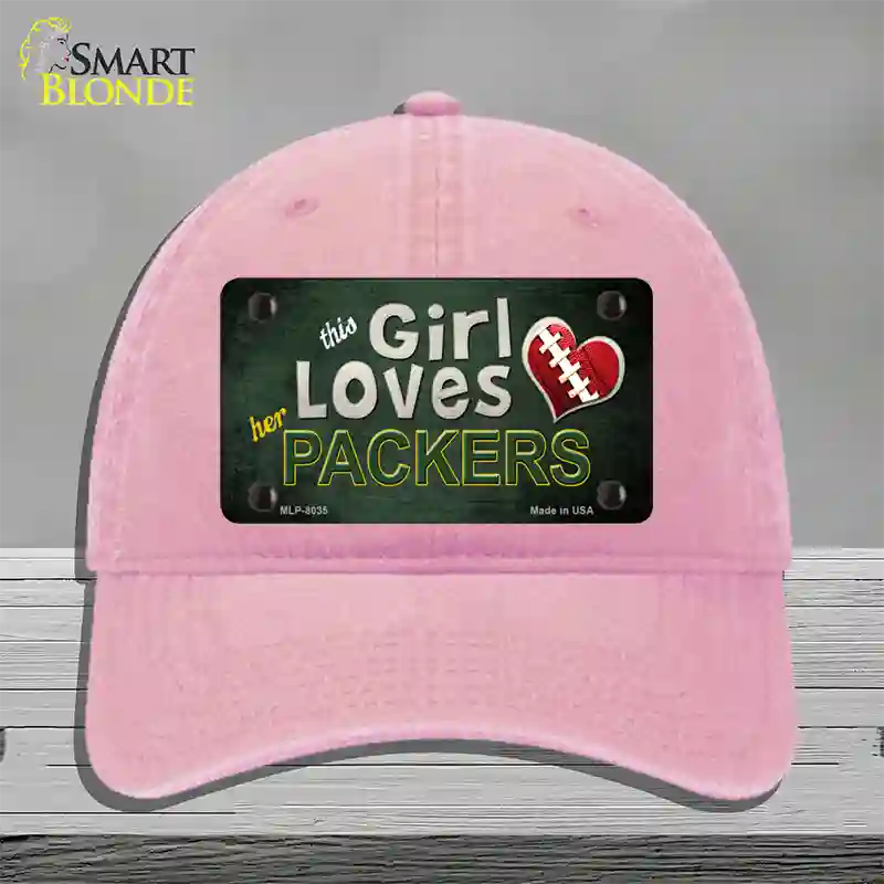 This Girl Loves Her Packers Novelty License Plate Hat Unconstructed Cotton / Pink