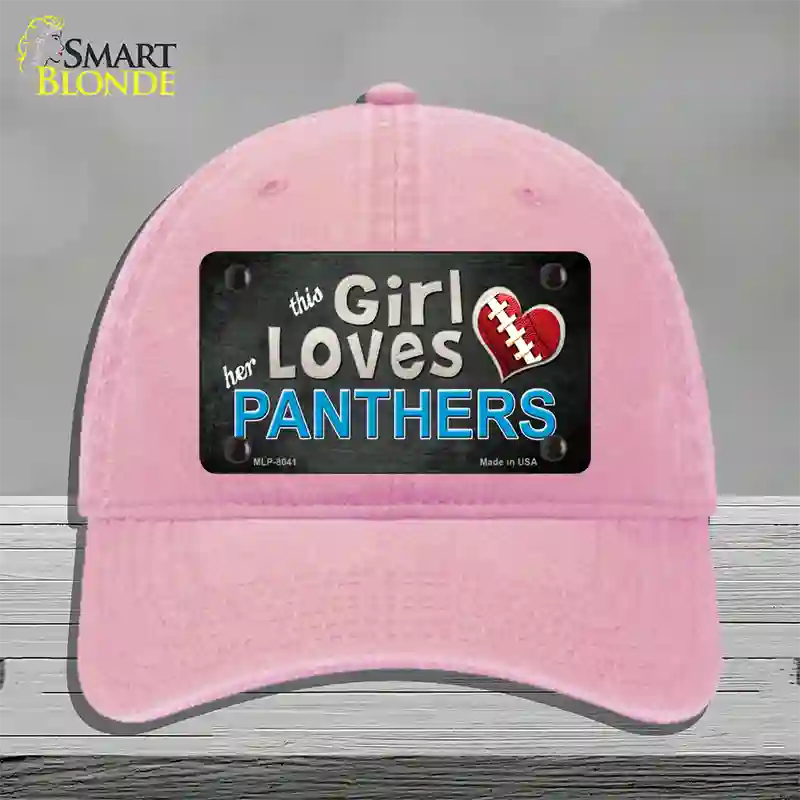 This Girl Loves Her Panthers Novelty License Plate Hat Unconstructed Cotton / Pink