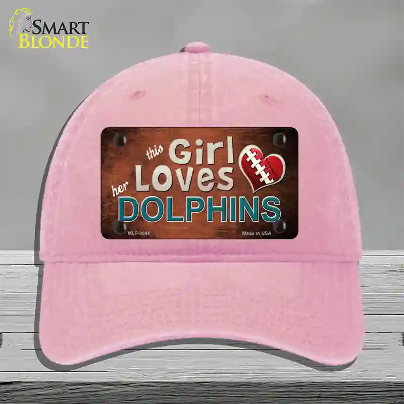 This Girl Loves Her Dolphins Novelty License Plate Hat Unconstructed Cotton / Pink