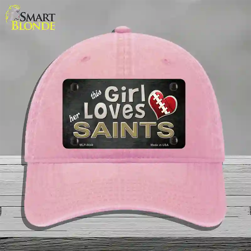 This Girl Loves Her Saints Novelty License Plate Hat Unconstructed Cotton / Pink