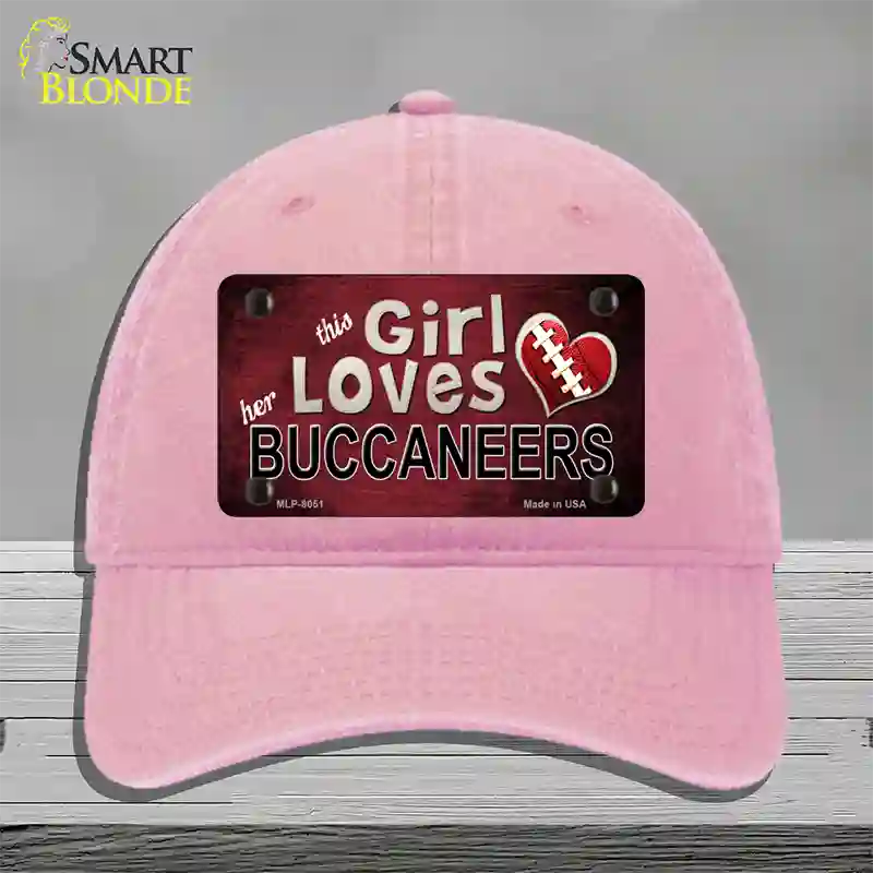 This Girl Loves Her Buccaneers Novelty License Plate Hat Unconstructed Cotton / Pink