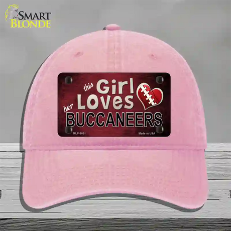 This Girl Loves Her Buccaneers Novelty License Plate Hat Unconstructed Cotton / Pink