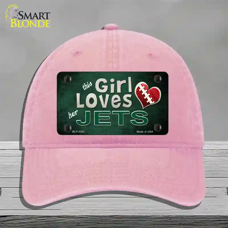 This Girl Loves Her Jets Novelty License Plate Hat Unconstructed Cotton / Pink