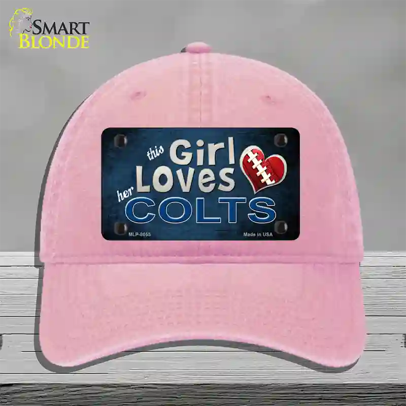 This Girl Loves Her Colts Novelty License Plate Hat Unconstructed Cotton / Pink