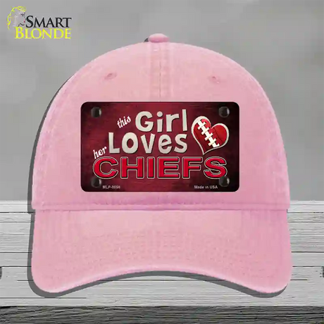 This Girl Loves Her Chiefs Novelty License Plate Hat Unconstructed Cotton / Pink