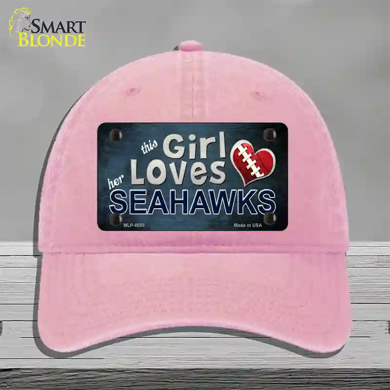 This Girl Loves Her Seahawks Novelty License Plate Hat Unconstructed Cotton / Pink