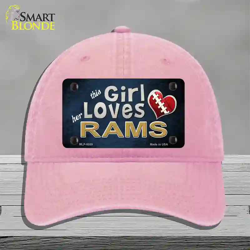 This Girl Loves Her Rams Novelty License Plate Hat Unconstructed Cotton / Pink