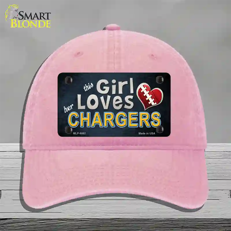 This Girl Loves Her Chargers Novelty License Plate Hat Unconstructed Cotton / Pink