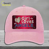 This Girl Loves Her Angels Novelty License Plate Hat Unconstructed Cotton / Pink