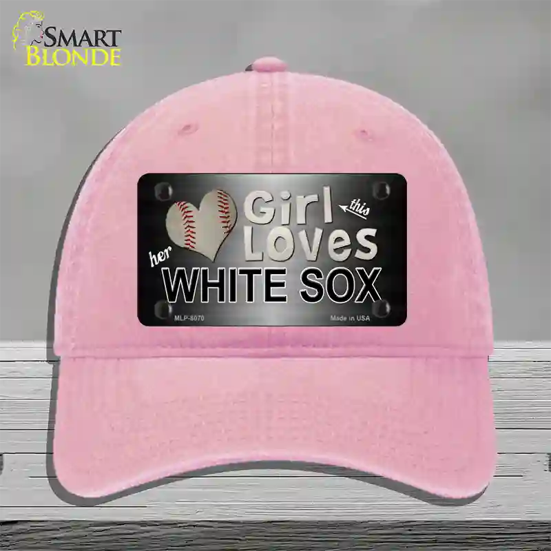 This Girl Loves Her White Sox Novelty License Plate Hat Unconstructed Cotton / Pink