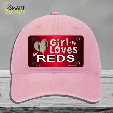 This Girl Loves Her Reds Novelty License Plate Hat Unconstructed Cotton / Pink