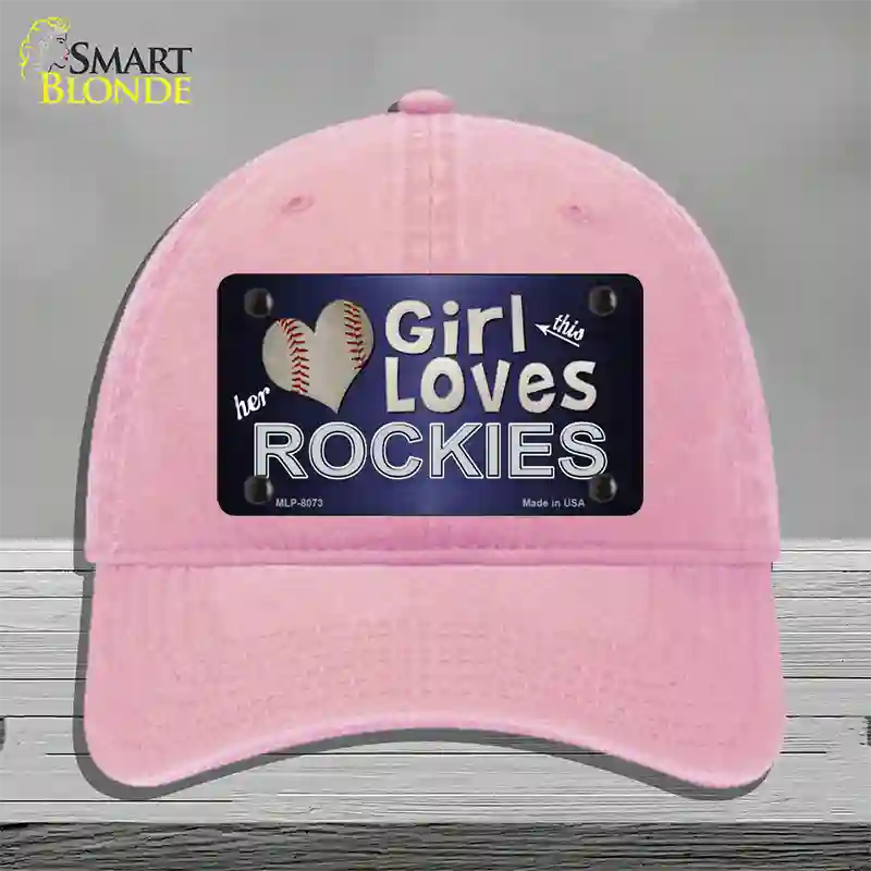 This Girl Loves Her Rockies Novelty License Plate Hat Unconstructed Cotton / Pink