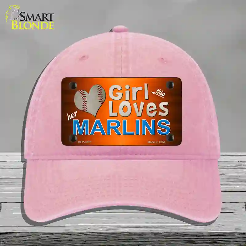 This Girl Loves Her Marlins Novelty License Plate Hat Unconstructed Cotton / Pink