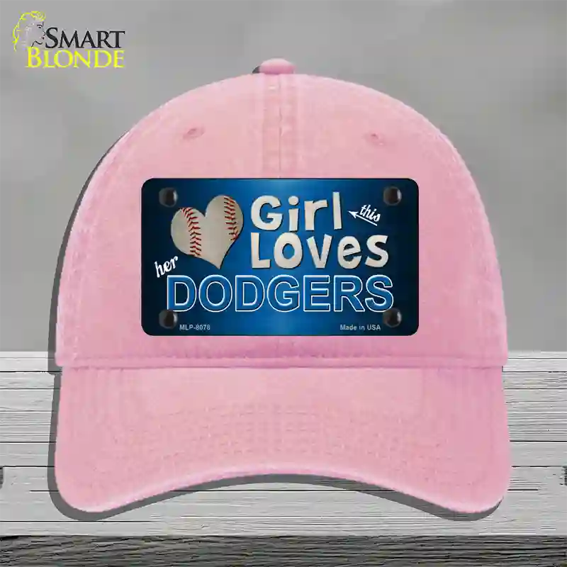 This Girl Loves Her Dodgers Novelty License Plate Hat Unconstructed Cotton / Pink