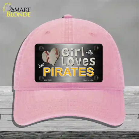 This Girl Loves Her Pirates Novelty License Plate Hat Unconstructed Cotton / Pink