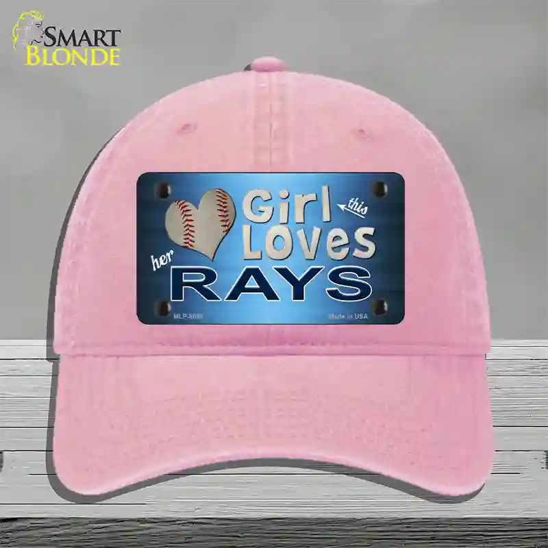 This Girl Loves Her Rays Novelty License Plate Hat Unconstructed Cotton / Pink