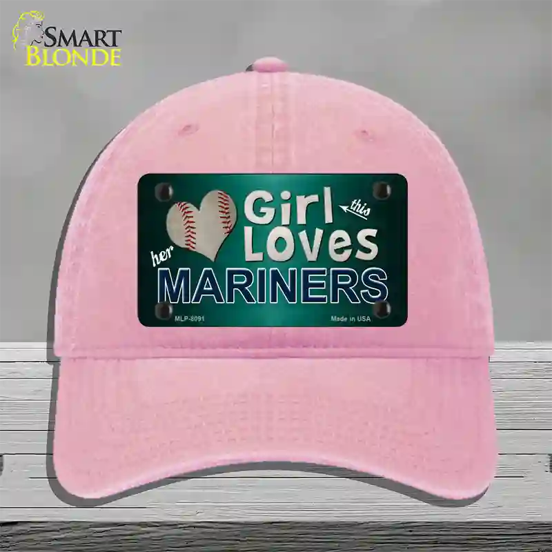 This Girl Loves Her Mariners Novelty License Plate Hat Unconstructed Cotton / Pink