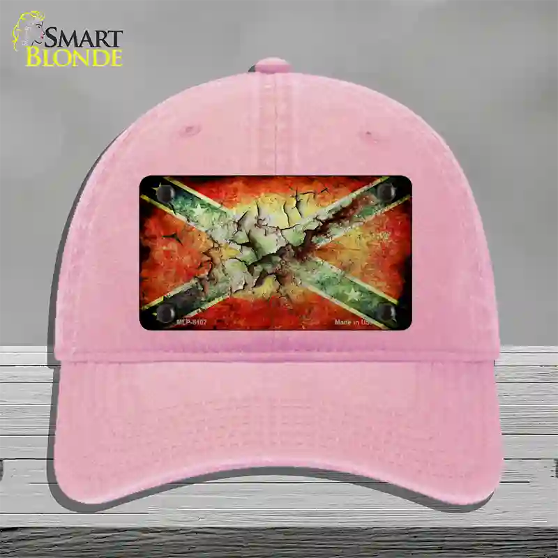 Confederate Flag Rusted Novelty License Plate Hat Unconstructed Cotton / Pink