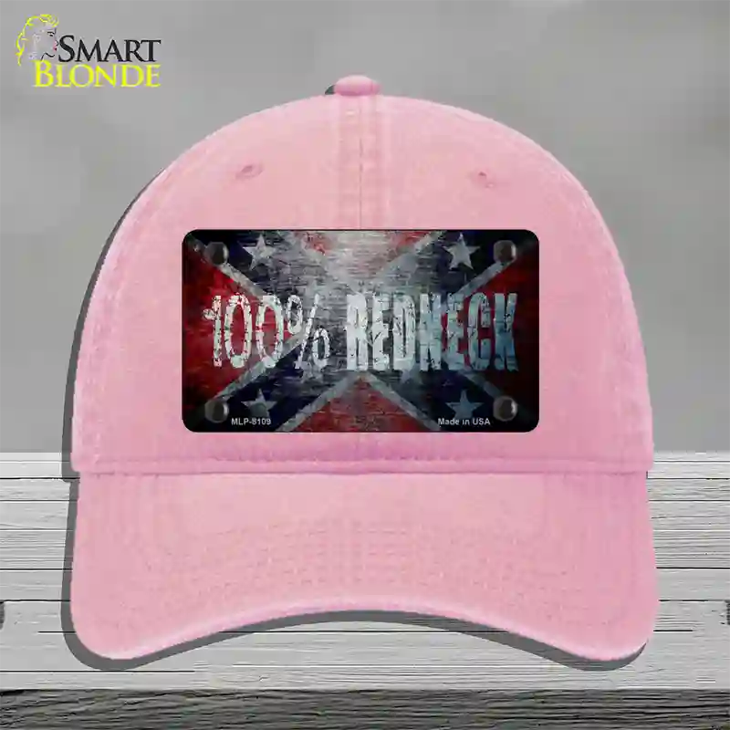 100% Redneck Confederate Novelty License Plate Hat Unconstructed Cotton / Pink