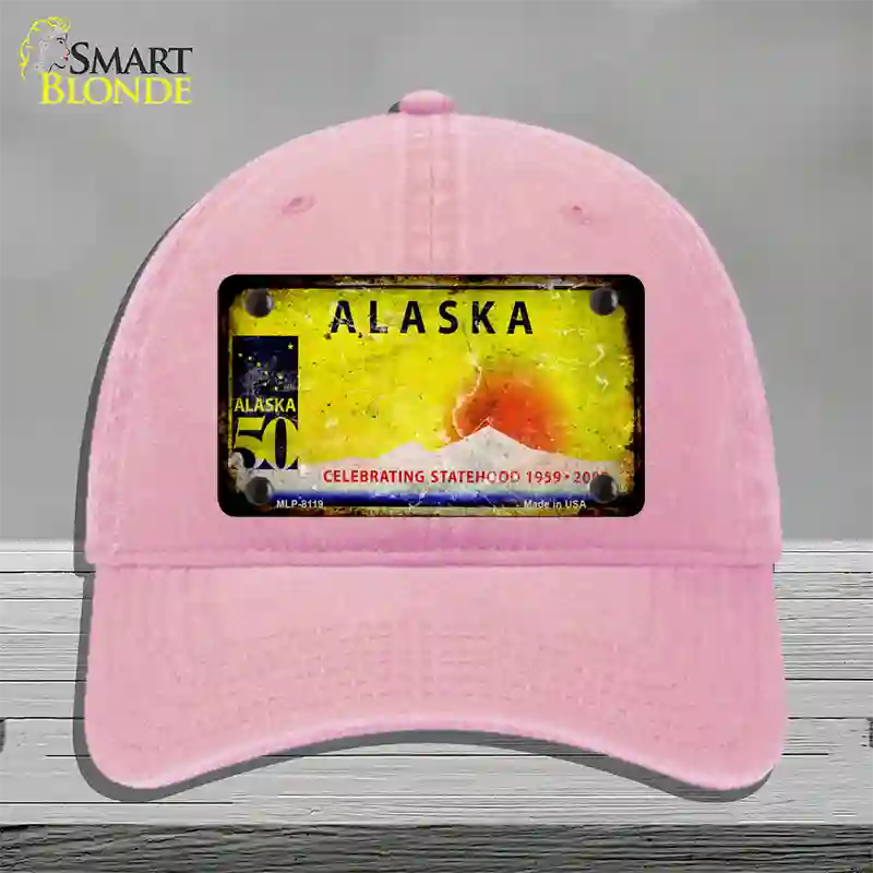 Alaska State Blank Novelty License Plate Hat Unconstructed Cotton / Pink / Alaska Statehood (2216):https | Rusty | Yes