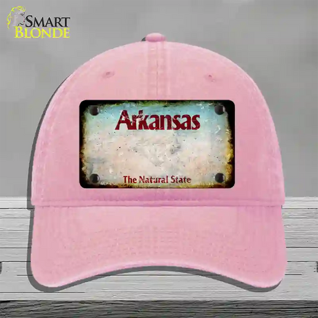 Arkansas State Novelty License Plate Hat Unconstructed Cotton / Pink / Arkansas Diamond (2218):https | Rusty | Yes