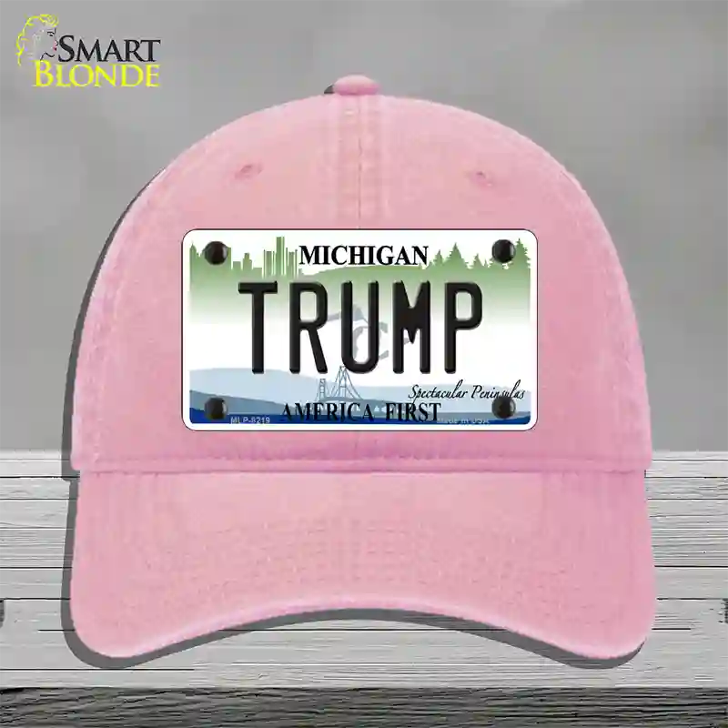 Trump Michigan Novelty License Plate Hat Unconstructed Cotton / Pink