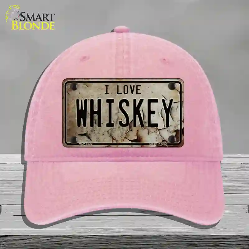 I Love Whiskey Novelty License Plate Hat Unconstructed Cotton / Pink