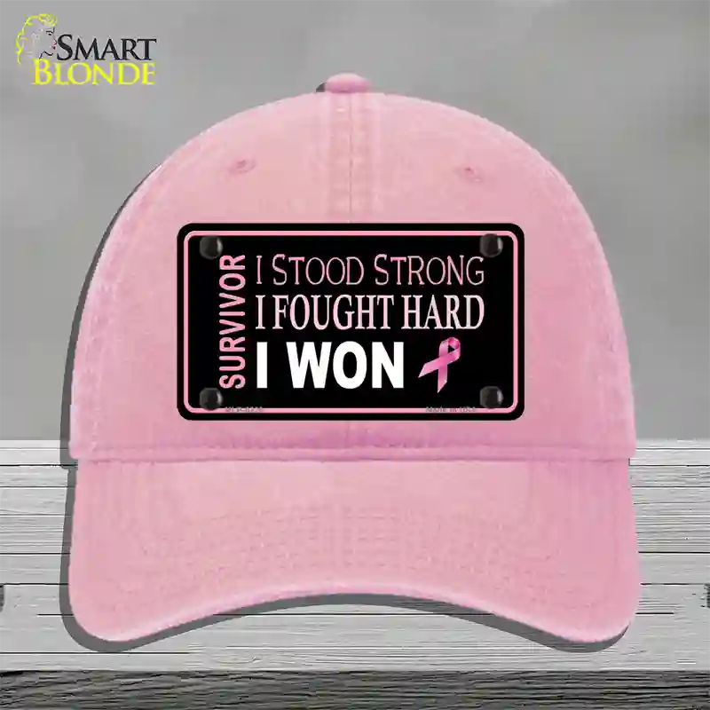 Breast Cancer Survivor Ribbon Novelty License Plate Hat Unconstructed Cotton / Pink