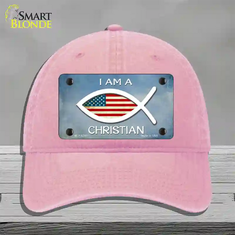 I Am A Christian Novelty License Plate Hat Unconstructed Cotton / Pink