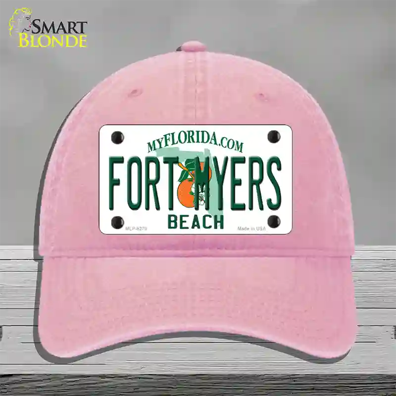 Fort Myers Beach Novelty License Plate Hat Unconstructed Cotton / Pink