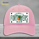 Fort Myers Beach Novelty License Plate Hat Unconstructed Cotton / Pink