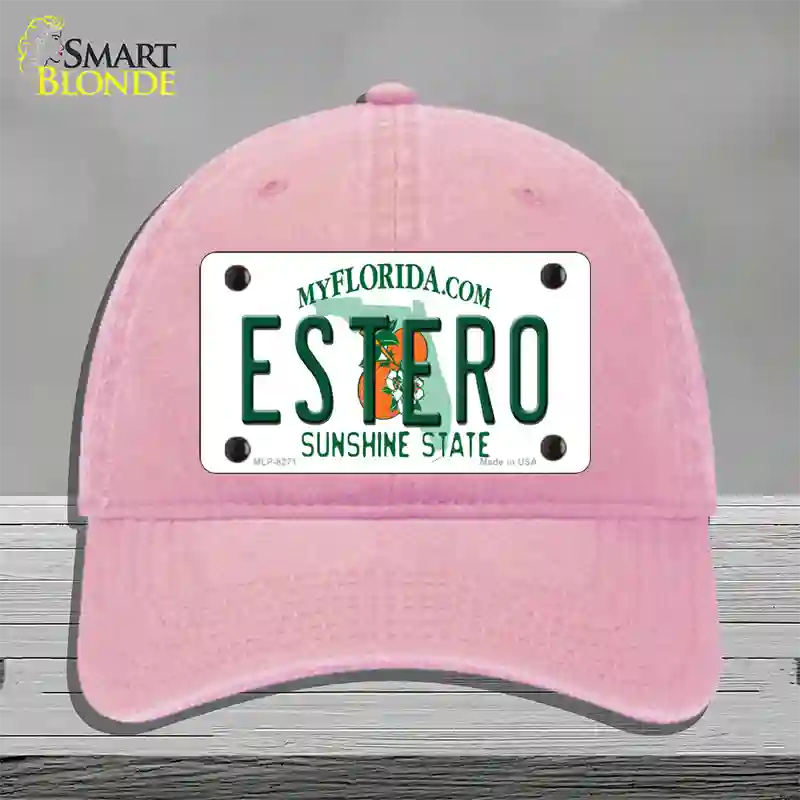 Estero Sunshine State Novelty License Plate Hat Unconstructed Cotton / Pink