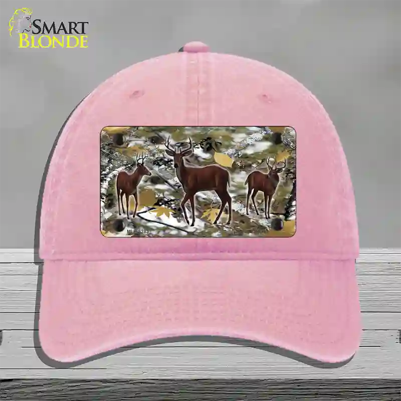 Deer On Camo Novelty License Plate Hat Unconstructed Cotton / Pink