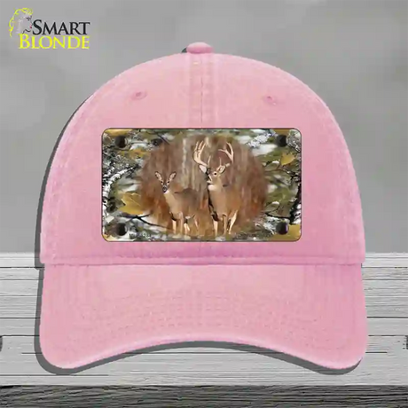 Two Deer On Camo Novelty License Plate Hat Unconstructed Cotton / Pink