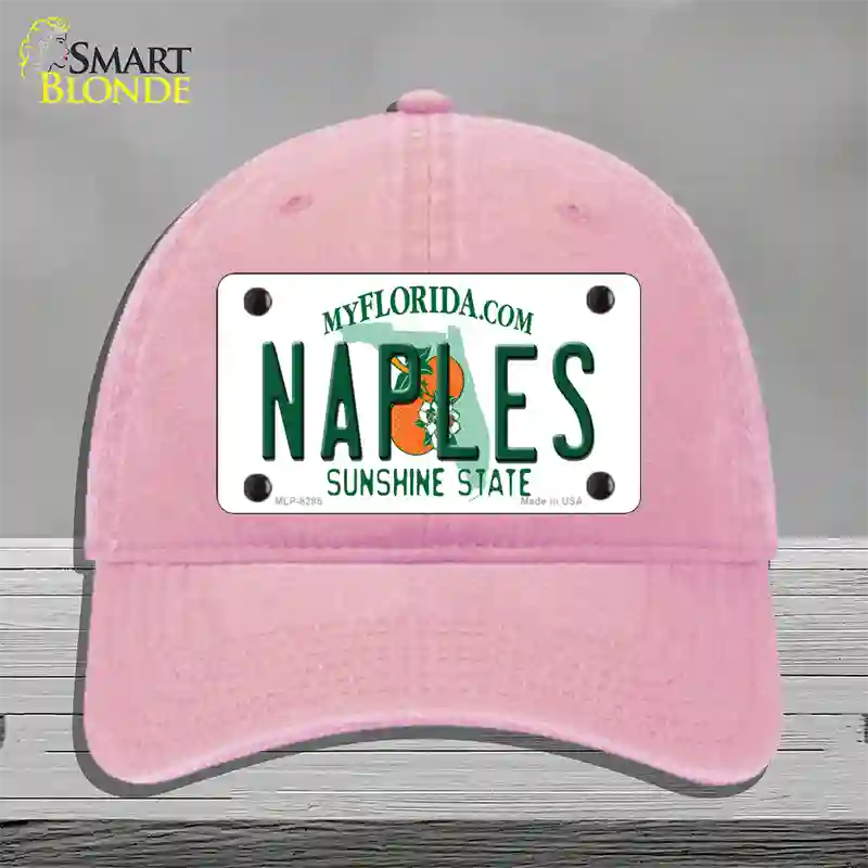 Naples Florida Novelty License Plate Hat Unconstructed Cotton / Pink