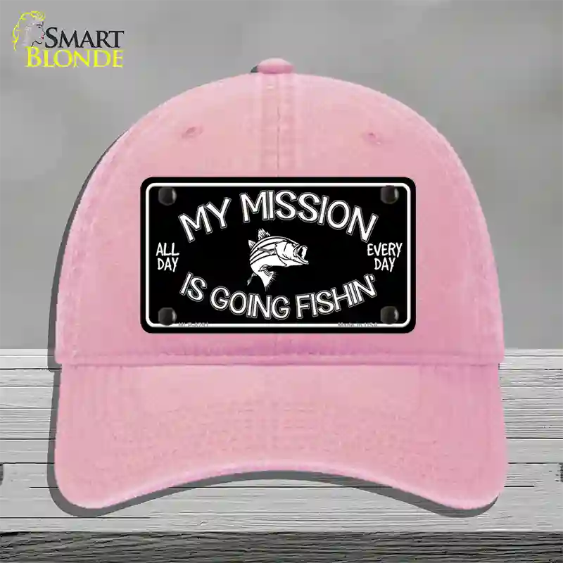 My Mission Is Fishin Novelty License Plate Hat Unconstructed Cotton / Pink