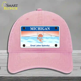 Michigan Great Lakes Blank Novelty License Plate Hat Unconstructed Cotton / Pink