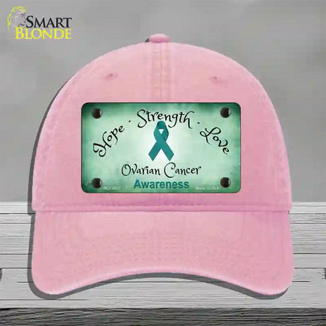 Ovarian Cancer Ribbon Novelty License Plate Hat Unconstructed Cotton / Pink