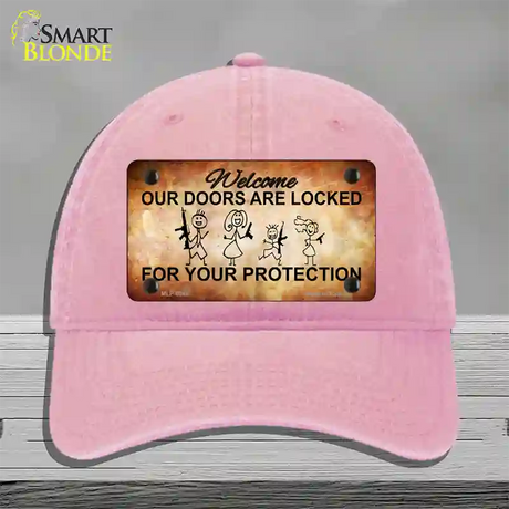 Doors Locked Your Protection Novelty License Plate Hat Unconstructed Cotton / Pink