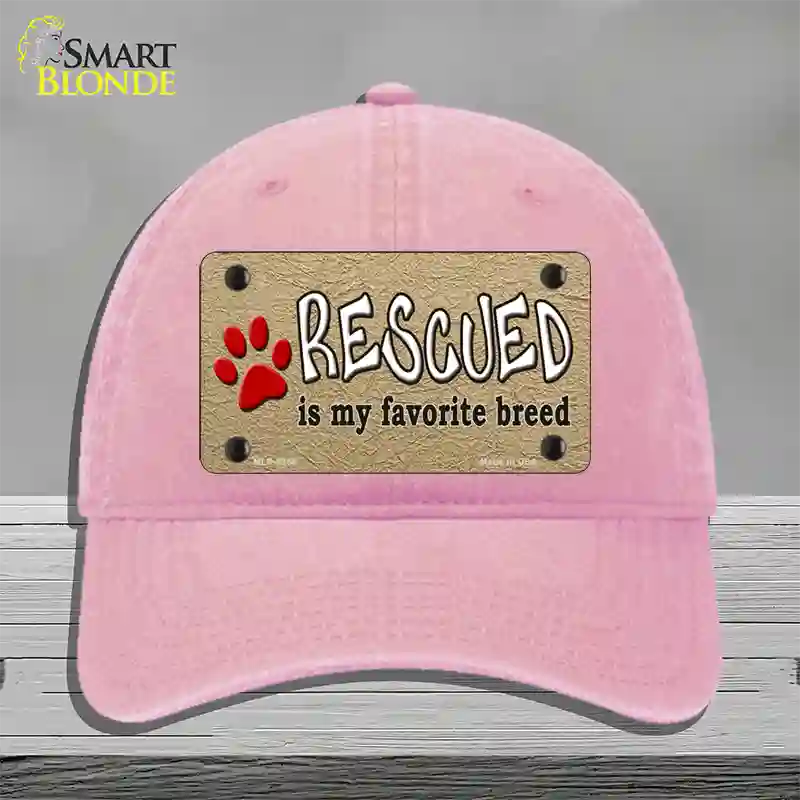 Rescued Is My Favorite Novelty License Plate Hat Unconstructed Cotton / Pink