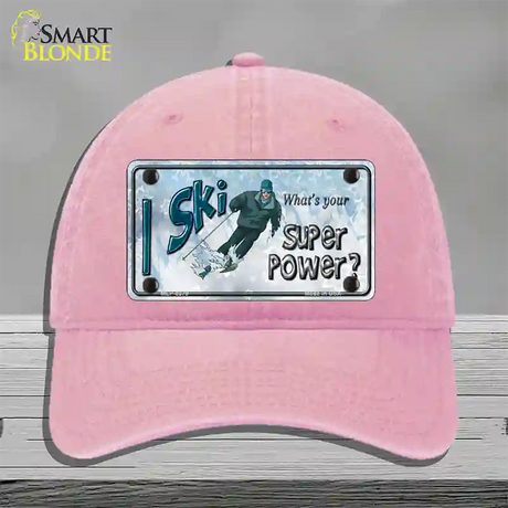 I Ski What's Your Super Power Male Novelty License Plate Hat Unconstructed Cotton / Pink