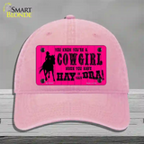 Pink Cowgirl Novelty License Plate Hat Unconstructed Cotton / Pink