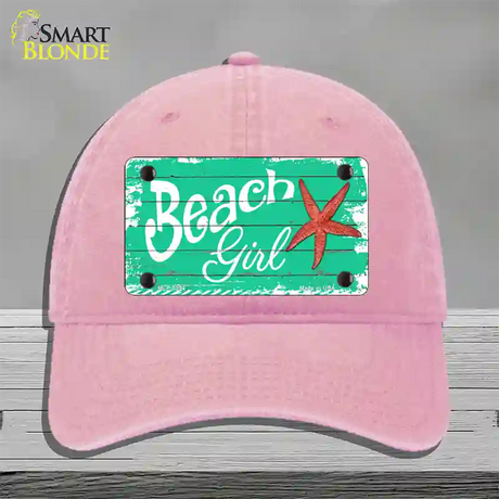 Beach Girl Novelty License Plate Hat Unconstructed Cotton / Pink