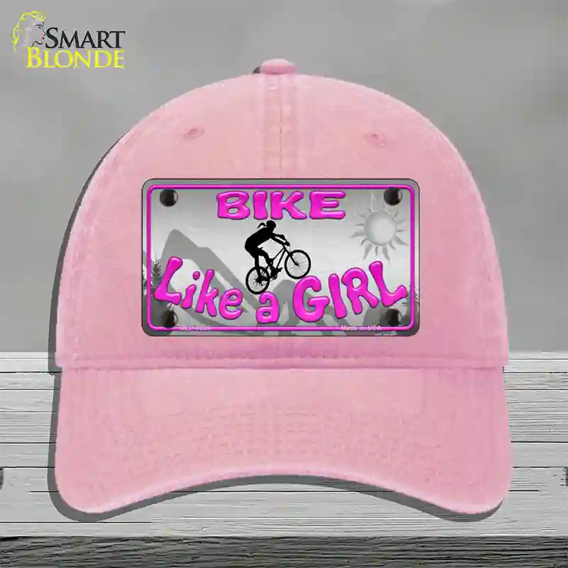 Bike Like A Girl Novelty License Plate Hat Unconstructed Cotton / Pink