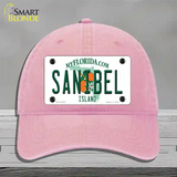 Sanibel Florida Novelty License Plate Hat Unconstructed Cotton / Pink