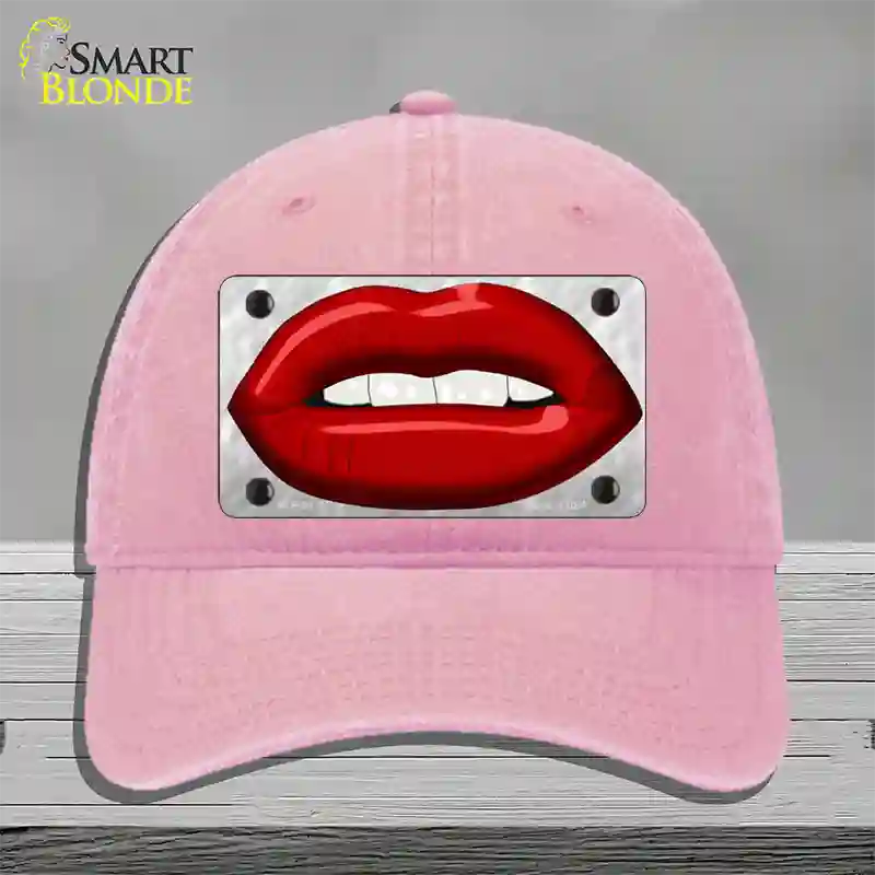 Red Lips Novelty License Plate Hat Unconstructed Cotton / Pink